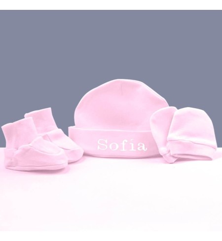 Set algodón chupete y babero personalizado con el nombre rosa