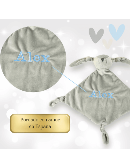 Balíček doudou a 2 personalizovaných dudlíků se jménem dítěte se šňůrkou na dudlík