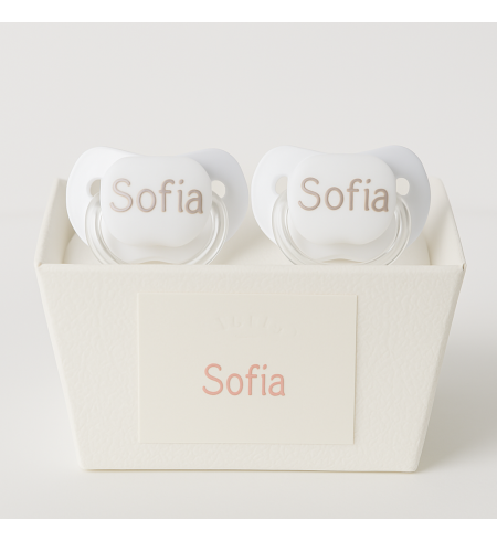 Sada 2 personalizovaných dudlíků a plyšového medvídka | Originální dárek pro miminko