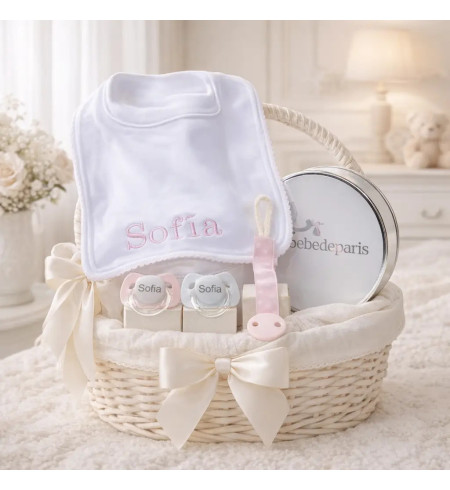Set: Dva Personalizované Dudlíky, Klip a Bryndáček | Dárkový Set pro Miminko