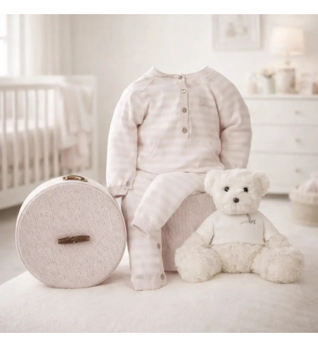 Dárkový koš Happy Pruhy pro miminko | Veselý, praktický a personalizovaný – Bebedeparis.com