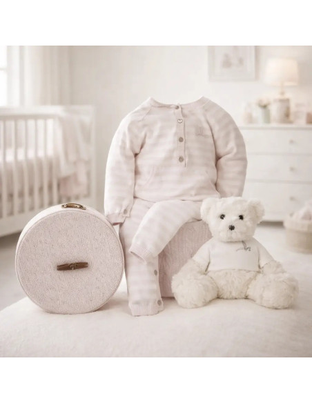 Dárkový koš Happy Pruhy pro miminko | Veselý, praktický a personalizovaný – Bebedeparis.com