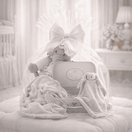 Dárková sada: kufřík, deka a mazlík se jménem | Osobní dárek pro miminko