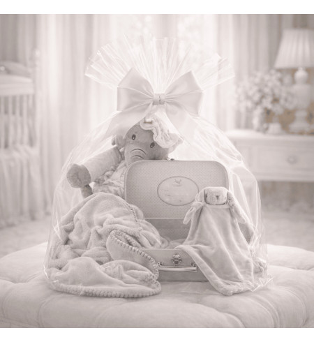 Dárková sada: kufřík, deka a mazlík se jménem | Osobní dárek pro miminko