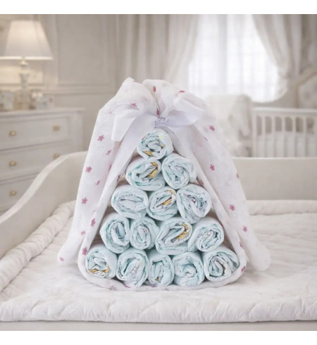 Plenkový bonbón s personalizovaným mušelínem | Originální dárek pro novorozence