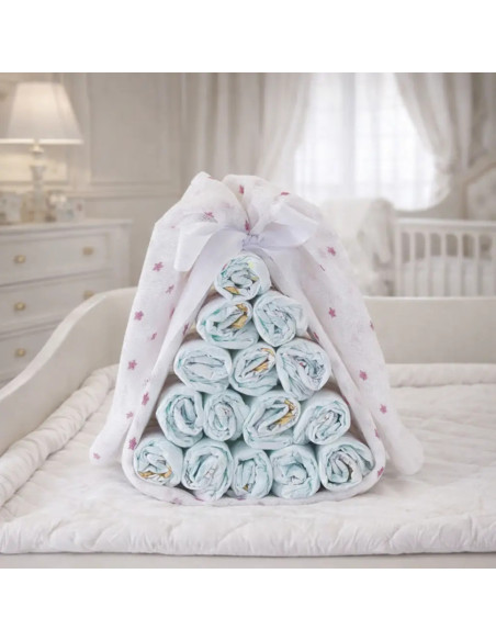 Plenkový bonbón s personalizovaným mušelínem | Originální dárek pro novorozence