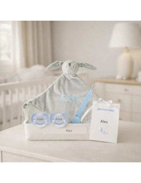 Doudou a 2 personalizované dudlíky s jménem | Se klipem na dudlík