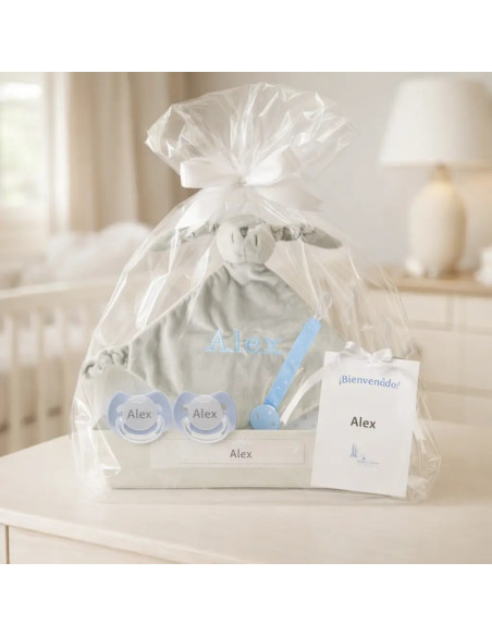 Doudou a 2 personalizované dudlíky s jménem | Se klipem na dudlík