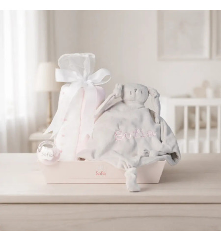 Set mušelín, mazlík a dudlík se jménem | Personalizovaný dárek pro miminko