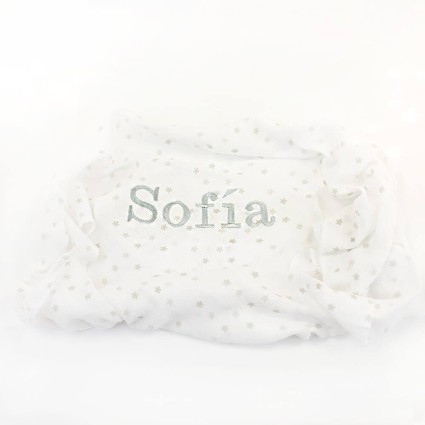 Tarta de Pañales con Muselina Personalizado funda y osito de Peluche gris 2