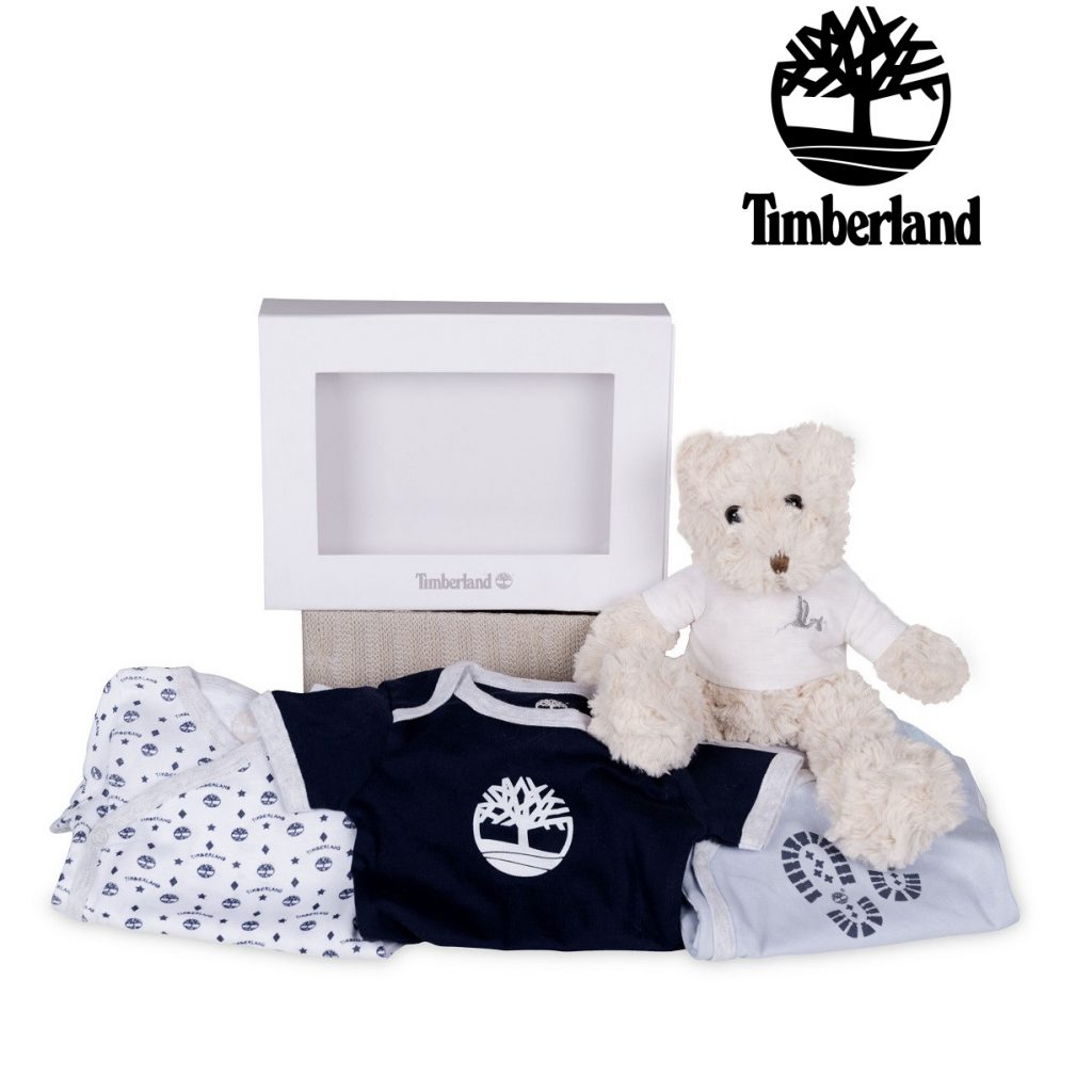 Luxusní výbavička pro miminko - 3x body od značky Timberland a plyšový medvídek