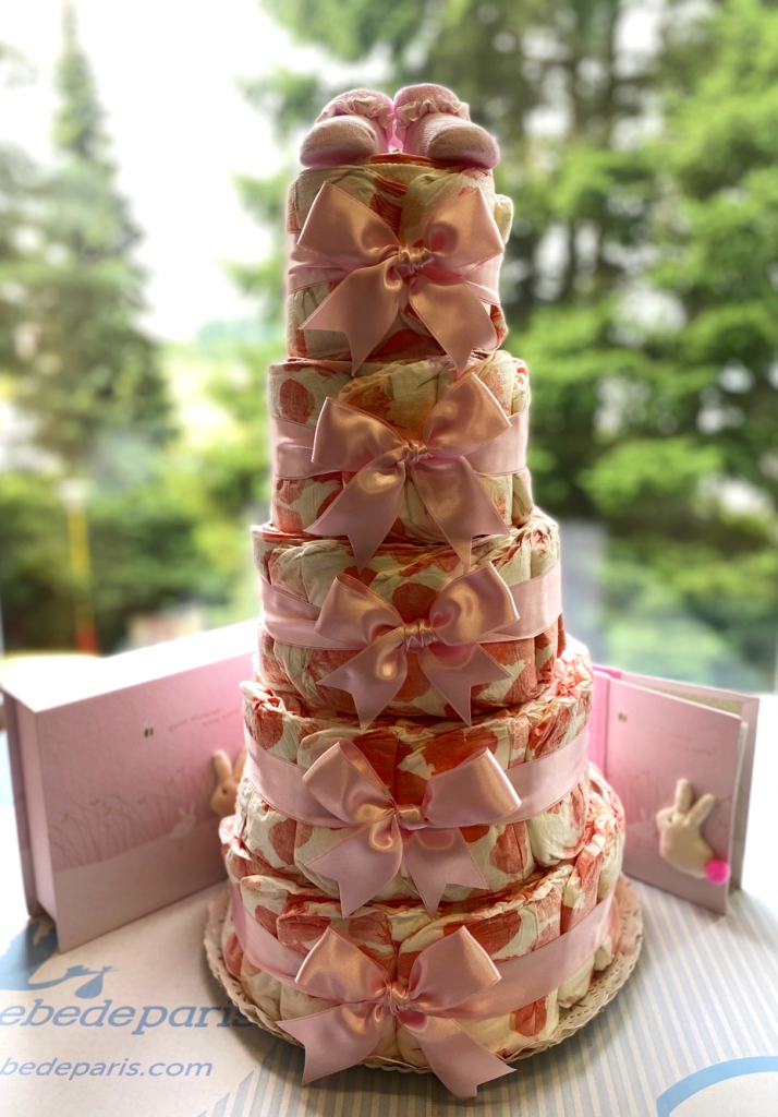 Plenkový dort růžová - krásný dárek k narození dítěte